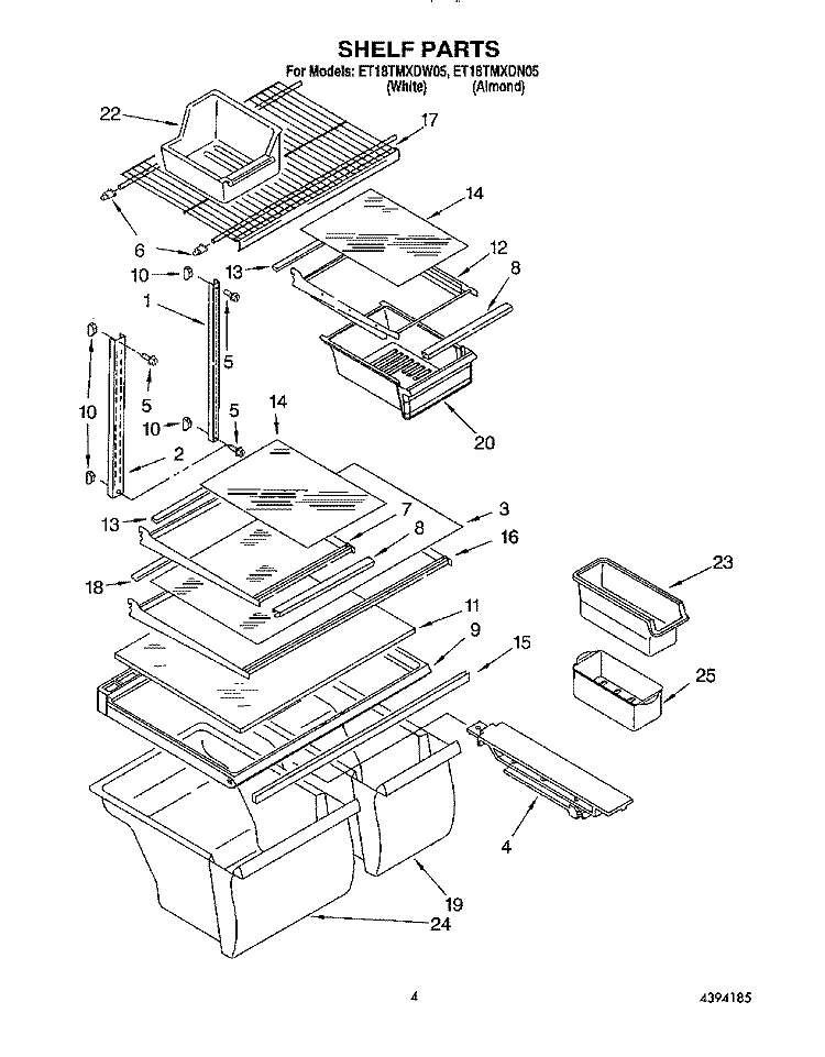 SHELF Diagram and Parts List for ET18TMXDN05  Whirlpool Refrigerator