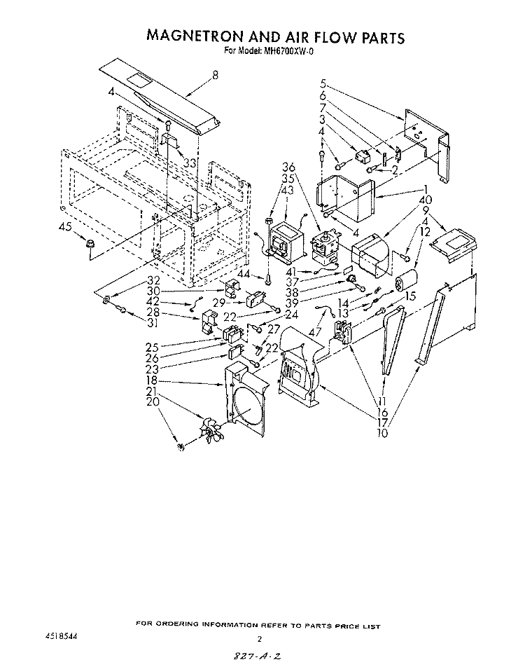 MAGNETRON AND AIR FLOW Diagram and Parts List for MH6700XW0  Whirlpool Microwave