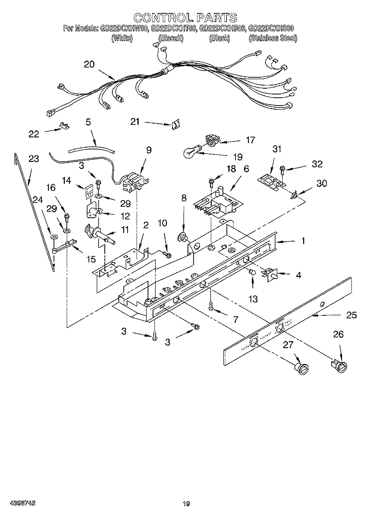 CONTROL Diagram and Parts List for GD22DCXHT00  Whirlpool Refrigerator