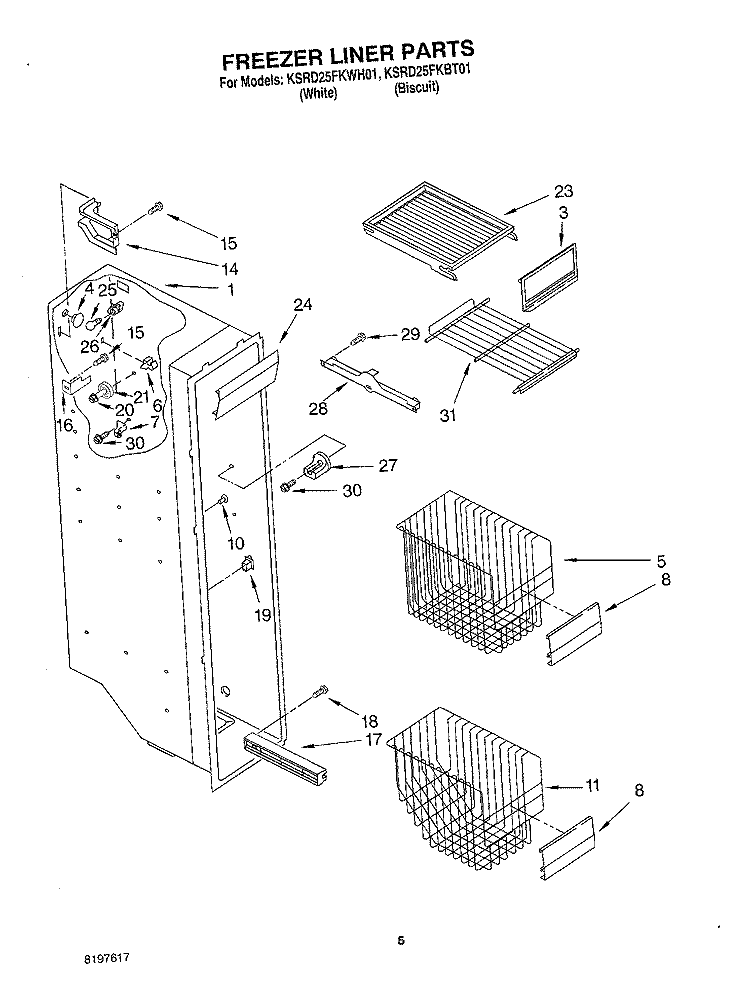 FREEZER LINER Diagram and Parts List for KSRD25FKWH01  KitchenAid Refrigerator