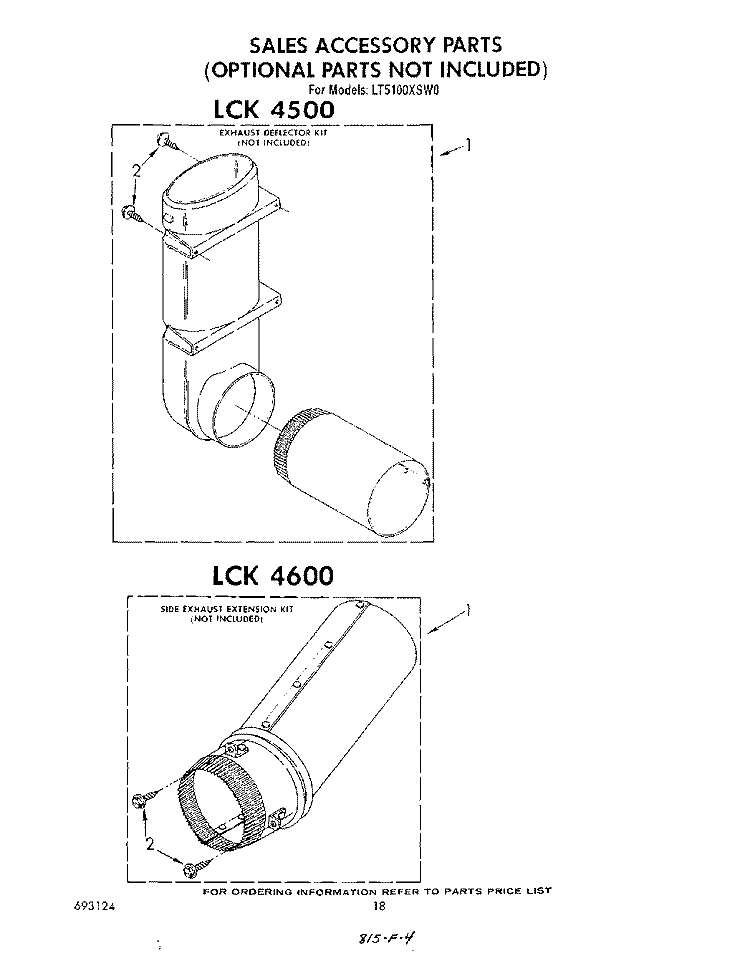 LCK 4500 , LCK 4600 Diagram and Parts List for LT5100XSW0  Whirlpool Washer Dryer Combo