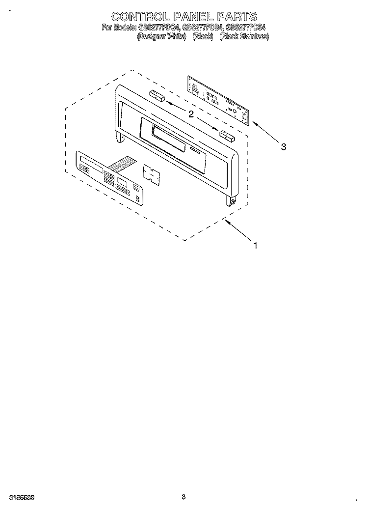 CONTROL PANEL Diagram and Parts List for GBS277PDQ4  Whirlpool Wall Oven
