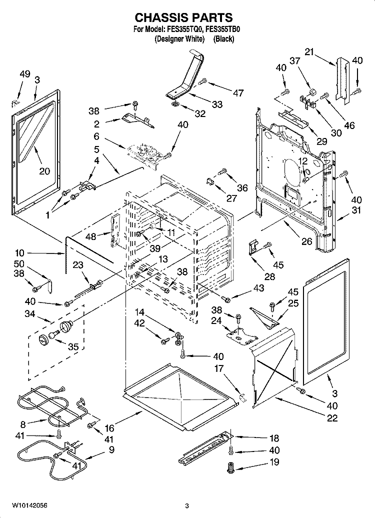 CHASSIS PARTS Diagram and Parts List for FES355TB0  Roper Range
