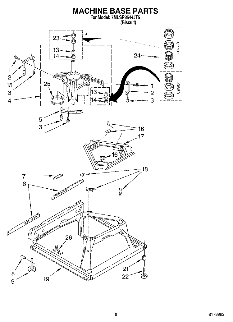MACHINE BASE PARTS Diagram and Parts List for 7MLSR8544JT5  Whirlpool Washer