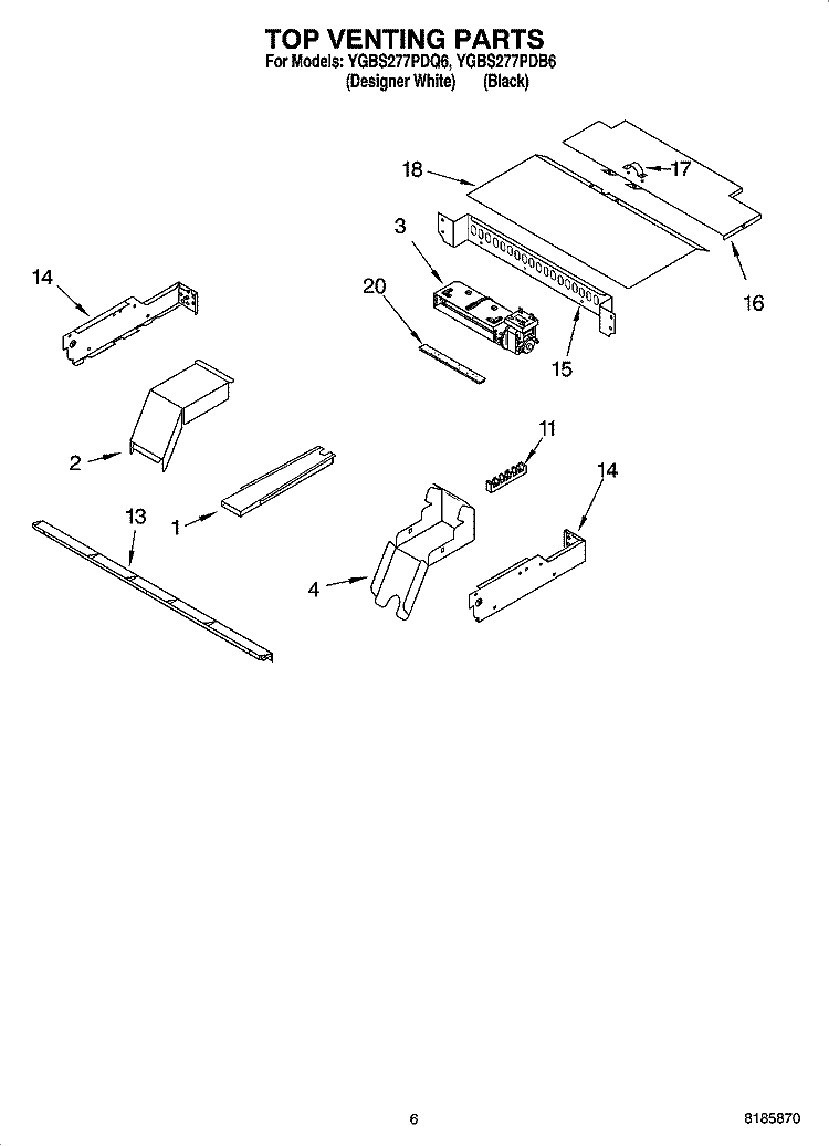 TOP VENTING PARTS, OPTIONAL PARTS Diagram and Parts List for YGBS277PDB6  Whirlpool Wall Oven