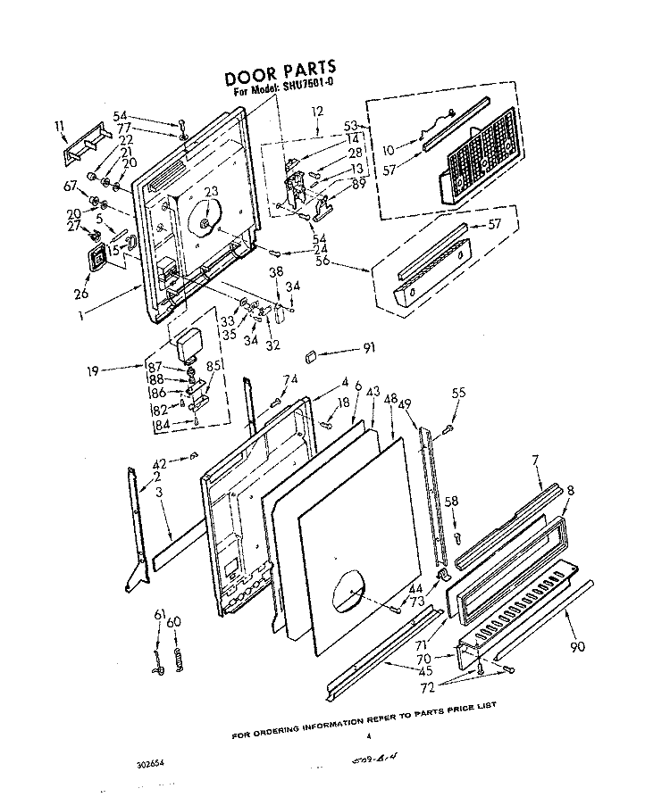 DOOR Diagram and Parts List for SHU75010  Whirlpool Dishwasher