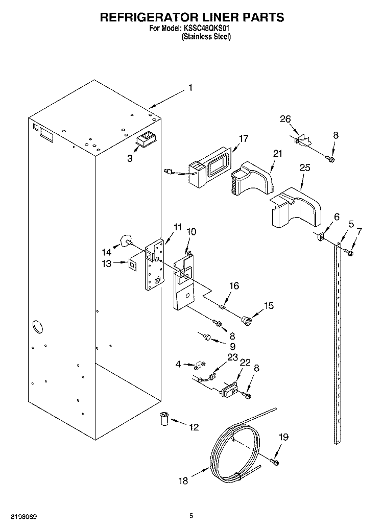 REFRIGERATOR LINER Diagram and Parts List for KSSC48QKS01  KitchenAid Refrigerator