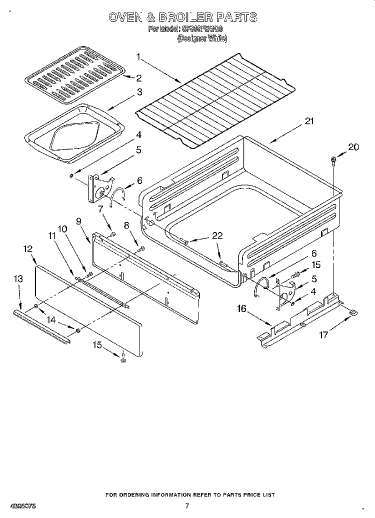 OVEN & BROILER Diagram and Parts List for SF303PEGQ0  Whirlpool Range