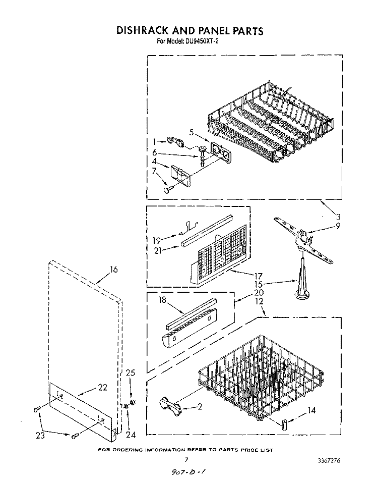 DISH RACK AND PANEL Diagram and Parts List for DU9450XT2  Whirlpool Dishwasher