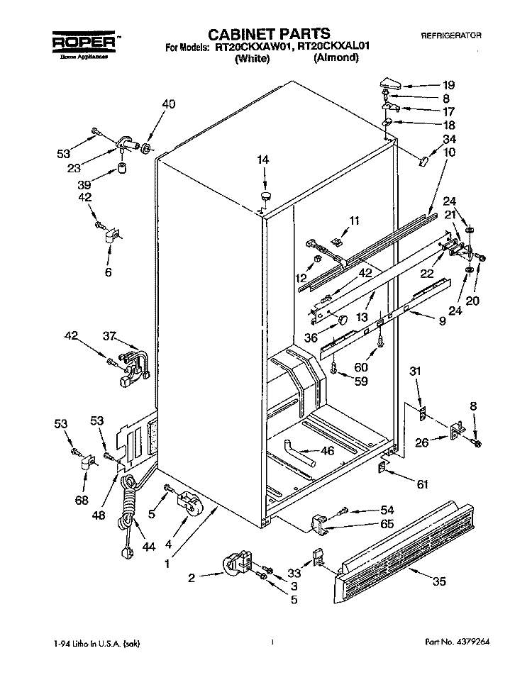 CABINET Diagram and Parts List for RT20CKXAW01  Roper Refrigerator