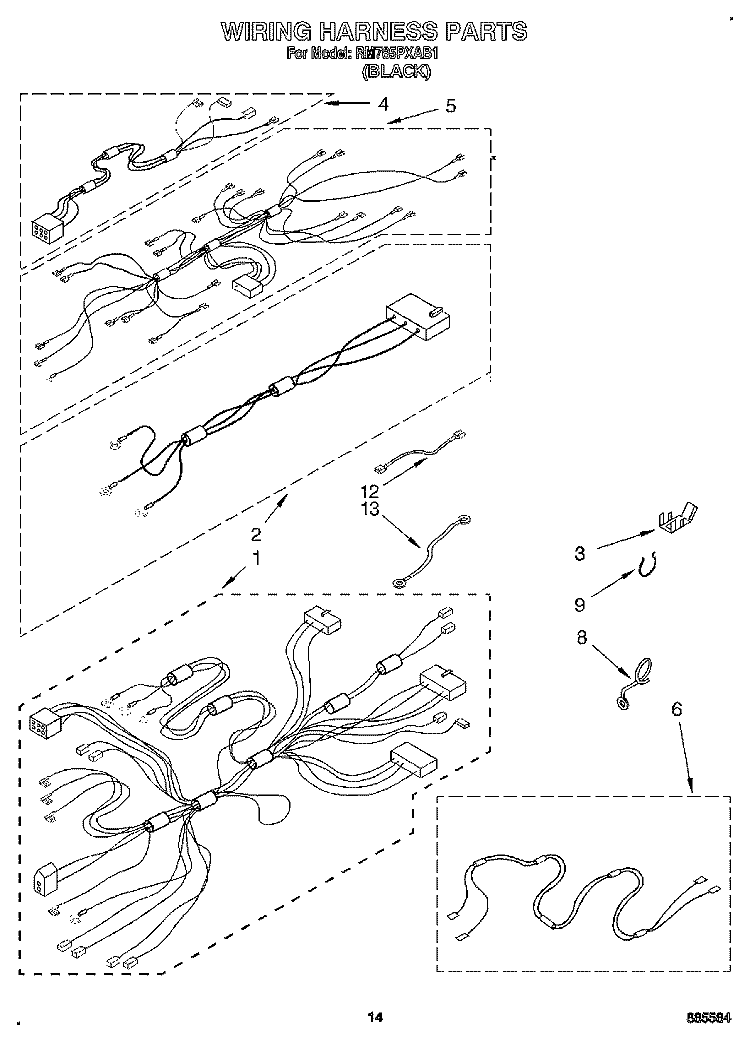 WIRING HARNESS Diagram and Parts List for RM765PXAB1  Whirlpool Wall Oven