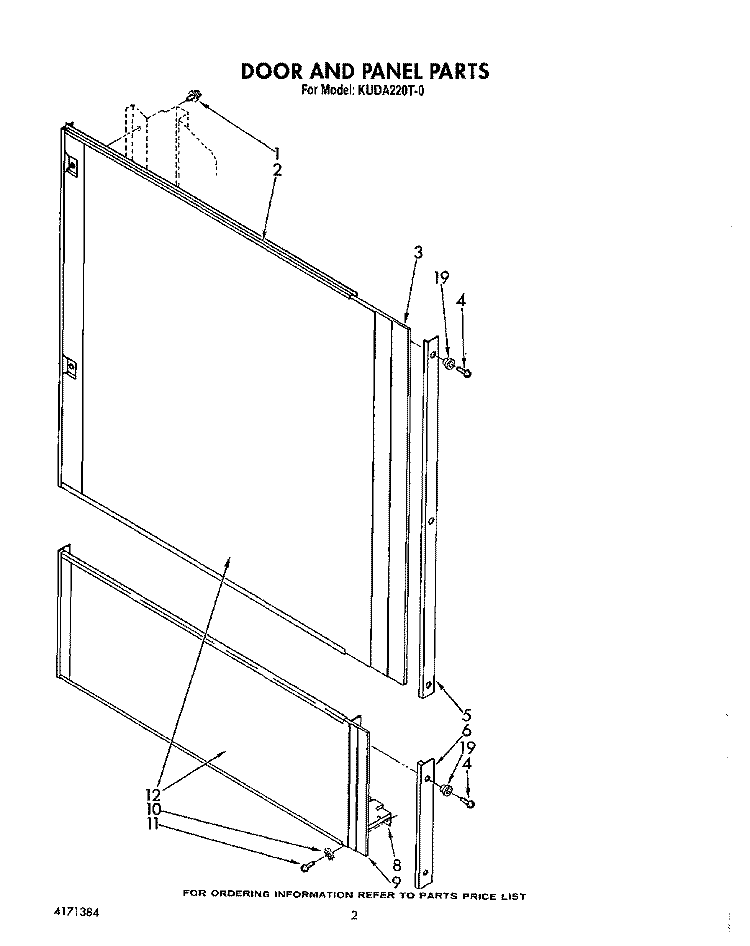 DOOR AND PANEL Diagram and Parts List for KUDA220T0  KitchenAid Dishwasher