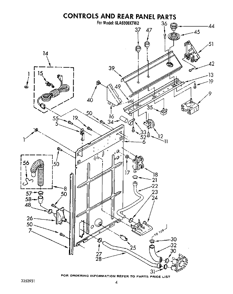 CONTROLS AND REAR PANEL Diagram and Parts List for 6LA6300XTW2  Whirlpool Washer