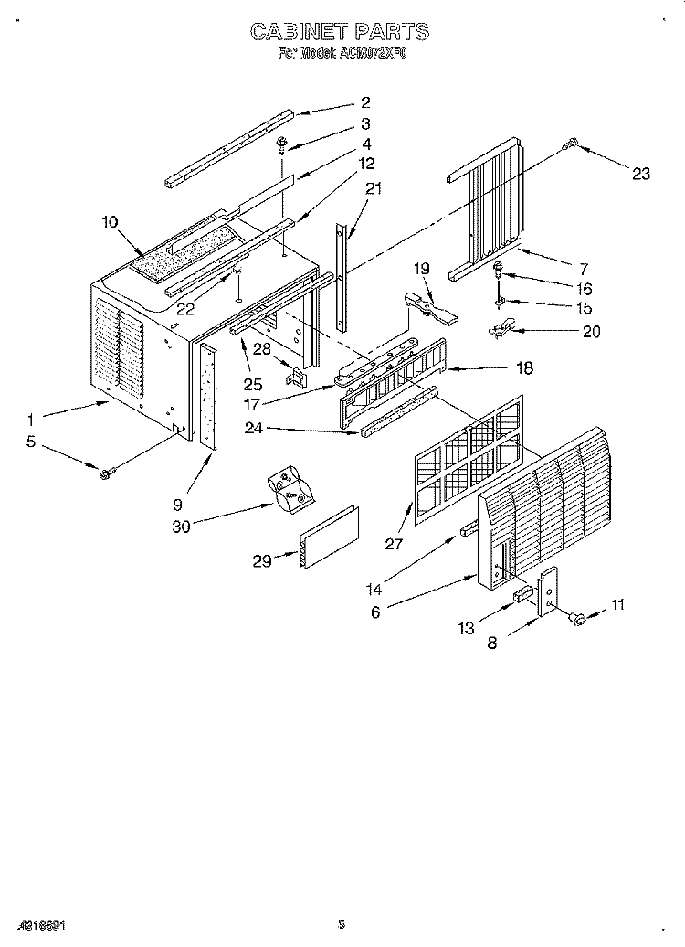 CABINET Diagram and Parts List for ACM072XF0  Whirlpool Air Conditioner