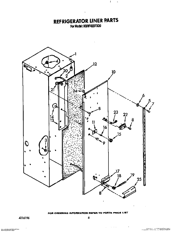 REFRIGERATOR LINER Diagram and Parts List for KSRF42DTX20  KitchenAid Refrigerator