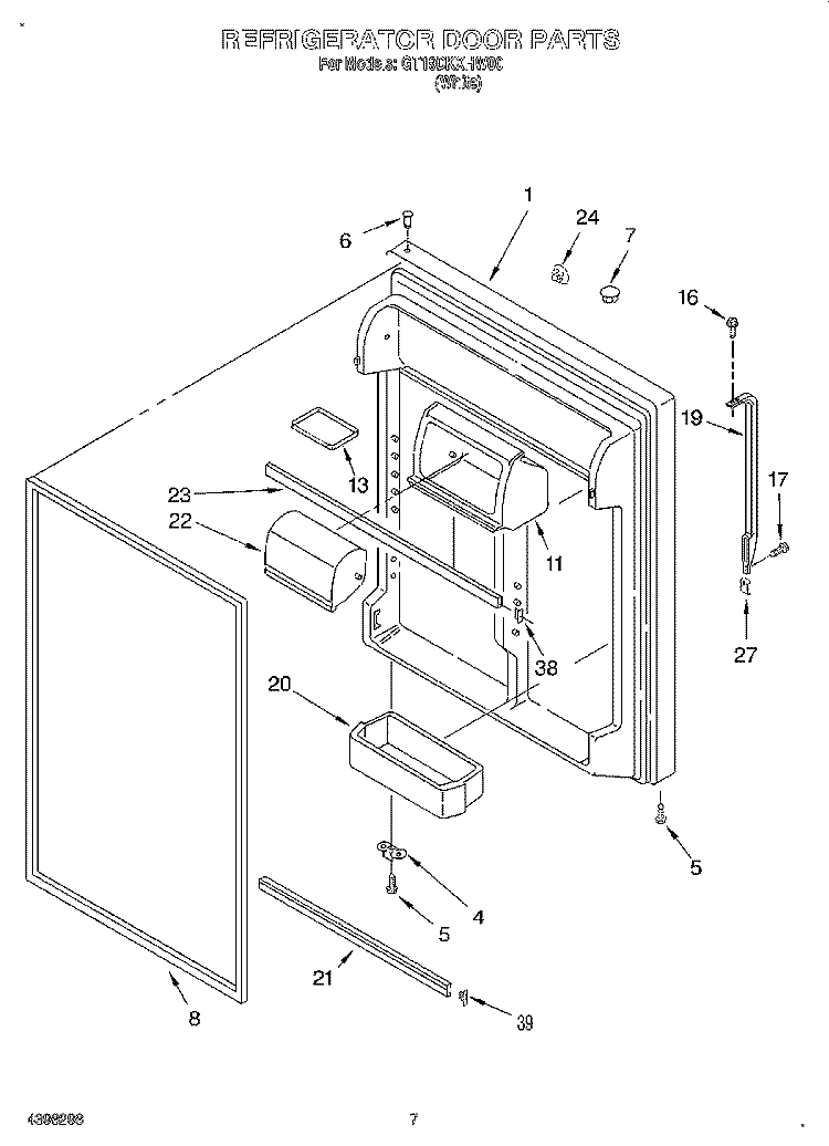 REFRIGERATOR DOOR Diagram and Parts List for GT19DKXHW00  Whirlpool Refrigerator