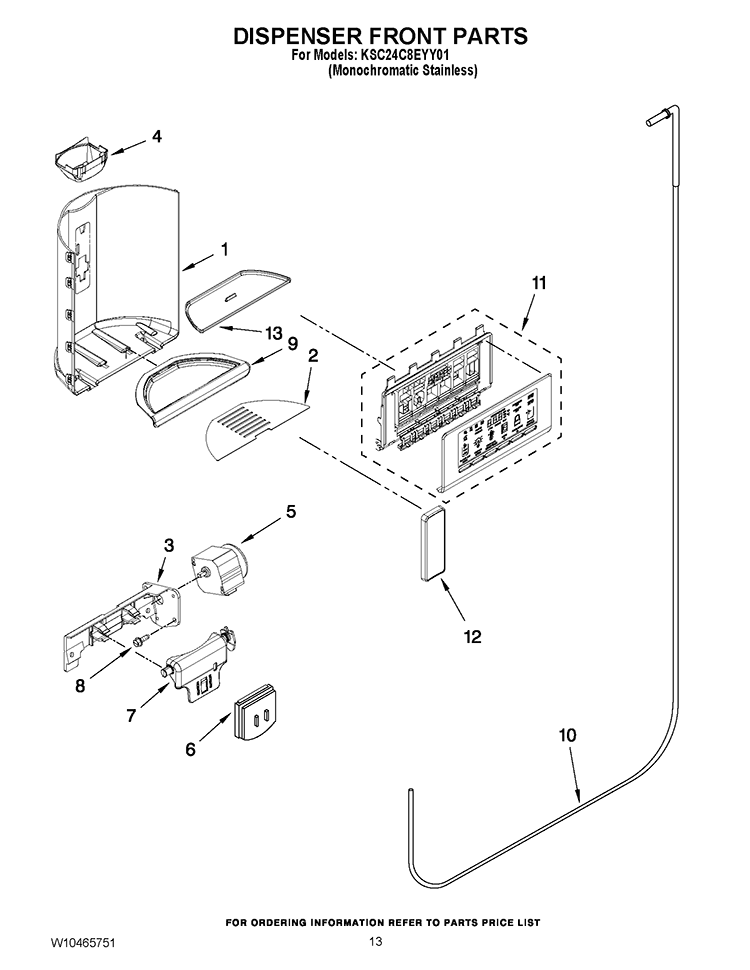 DISPENSER FRONT PARTS Diagram and Parts List for KSC24C8EYY01  KitchenAid Refrigerator