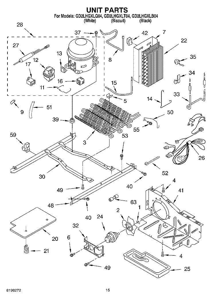 UNIT Diagram and Parts List for GD2LHGXLT04  Whirlpool Refrigerator