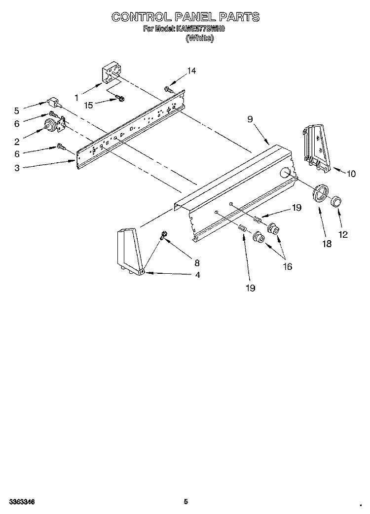 CONTROL PANEL Diagram and Parts List for KAWE577BWH0  KitchenAid Washer