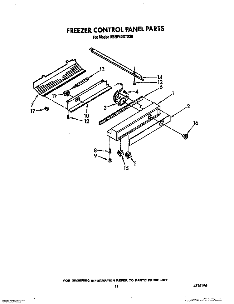 FREEZER CONTROL PANEL Diagram and Parts List for KSRF42DTX20  KitchenAid Refrigerator