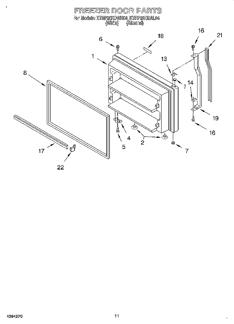 FREEZER DOOR, LIT/OPTIONAL Diagram and Parts List for KTRP20KDWH04  KitchenAid Refrigerator