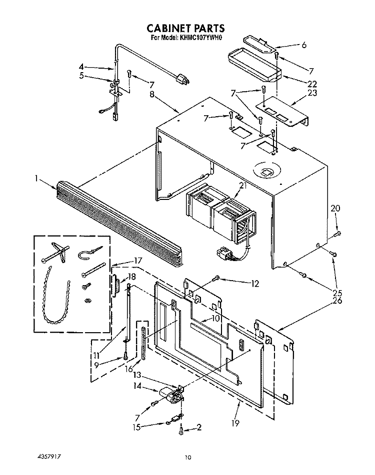 CABINET Diagram and Parts List for KHMC107YAL0  KitchenAid Microwave