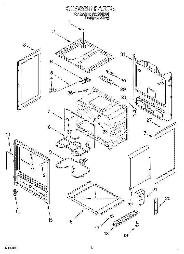 CHASSIS Diagram and Parts List for FES330EQ0  Roper Range