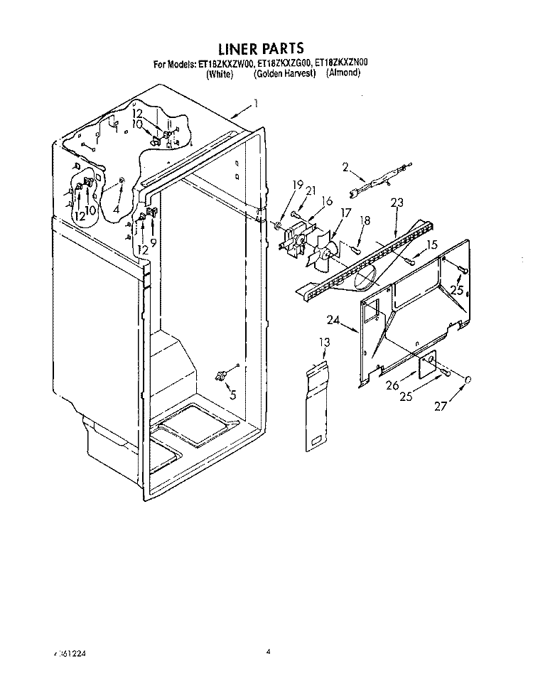 LINER Diagram and Parts List for ET18ZKXZG00  Whirlpool Refrigerator