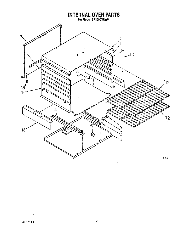 INTERNAL OVEN Diagram and Parts List for SF3000SRW0  Whirlpool Range
