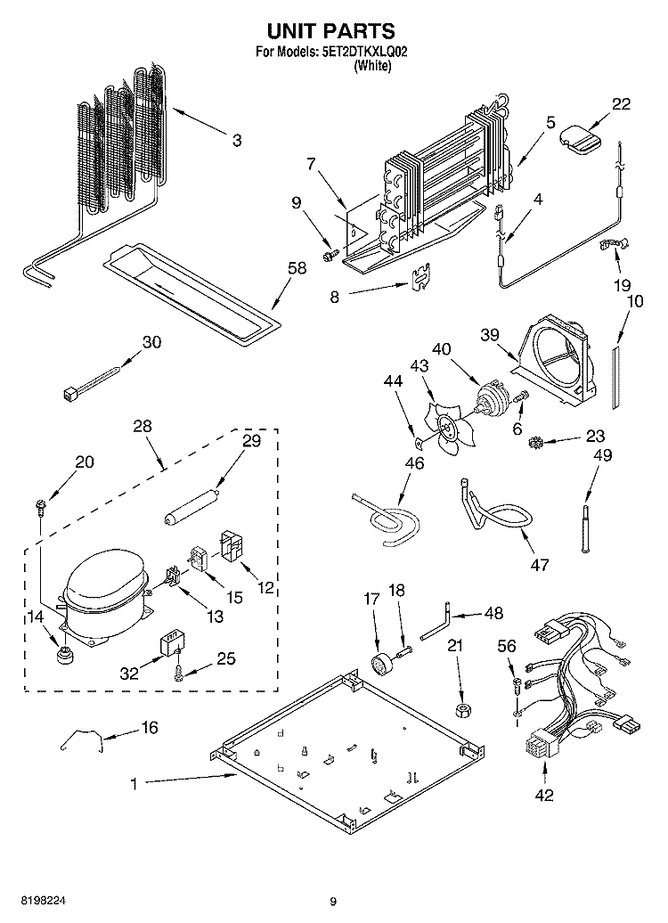 UNIT Diagram and Parts List for 5ET2DTKXLQ02  Whirlpool Refrigerator