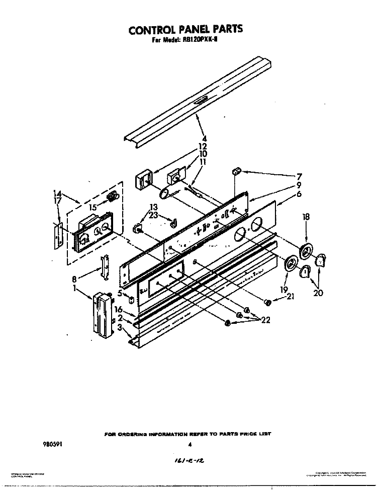 CONTROL PANEL Diagram and Parts List for RB2200XK0  Whirlpool Wall Oven