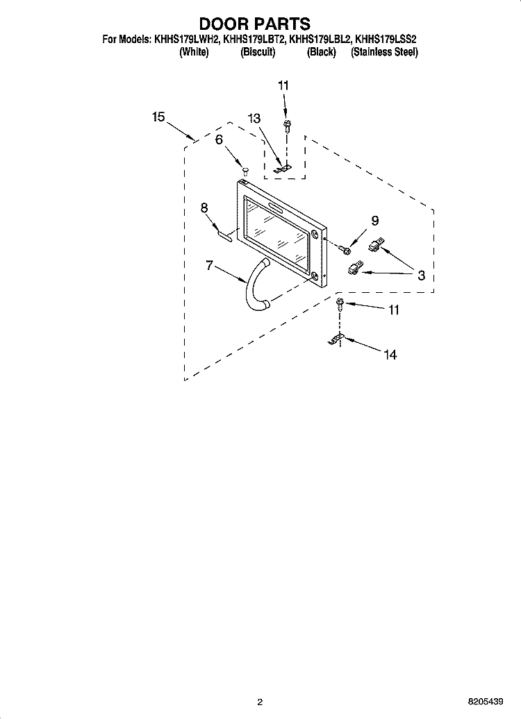 DOOR PARTS Diagram and Parts List for KHHS179LWH2  KitchenAid Microwave