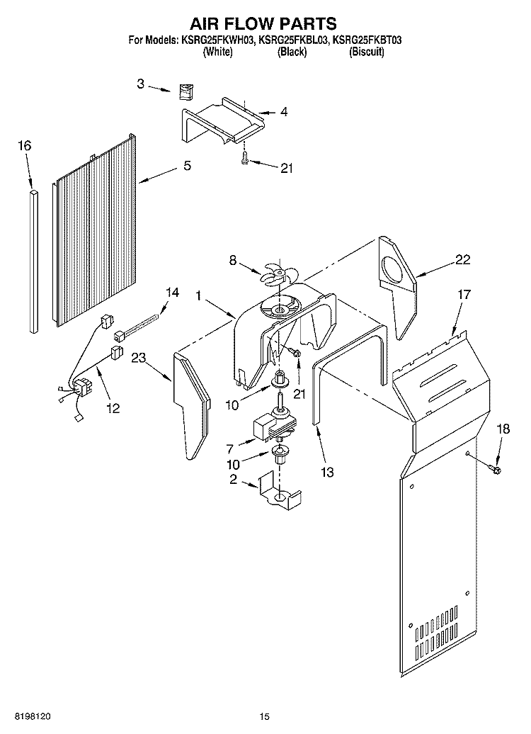 AIR FLOW Diagram and Parts List for KSRG25FKBL03  KitchenAid Refrigerator