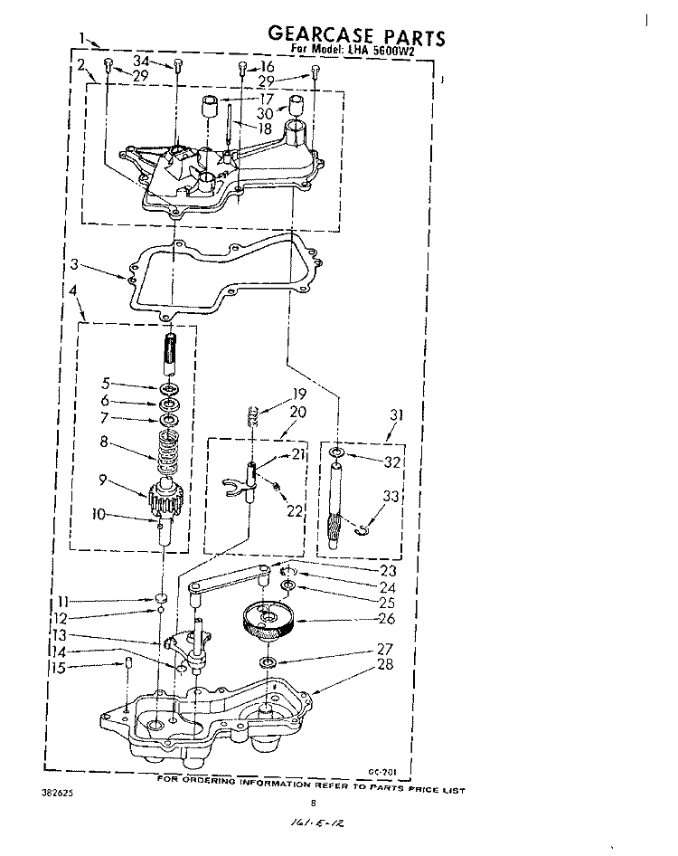 GEARCASE Diagram and Parts List for LHA5600W2  Whirlpool Washer