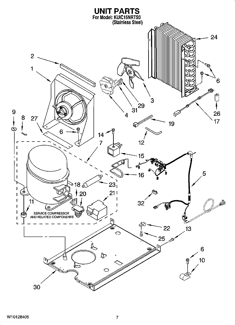 UNIT PARTS, OPTIONAL PARTS (NOT INCLUDED) Diagram and Parts List for KUIC15NRTS0  KitchenAid Ice Maker
