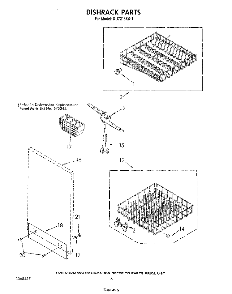 DISHRACK Diagram and Parts List for DU7216XS1  Whirlpool Dishwasher
