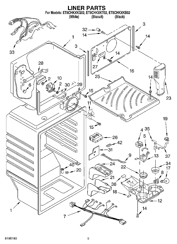 LINER Diagram and Parts List for ET8CHKXKB02  Whirlpool Refrigerator