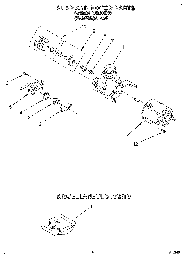 PUMP AND MOTOR, MISCELLANEOUS Diagram and Parts List for RUD3000DB0  Roper Dishwasher