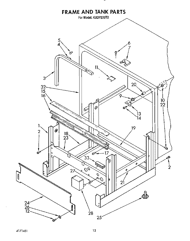 FRAME AND TANK Diagram and Parts List for KUDP220T2  KitchenAid Dishwasher