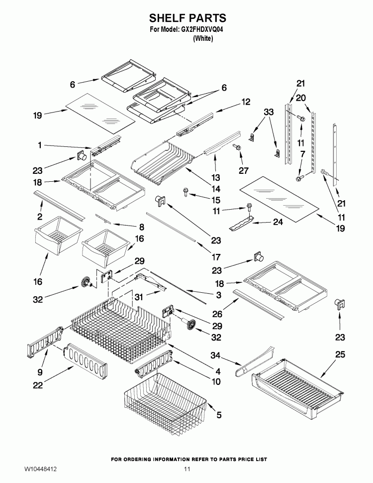 SHELF PARTS Diagram and Parts List for GX2FHDXVQ04  Whirlpool Refrigerator