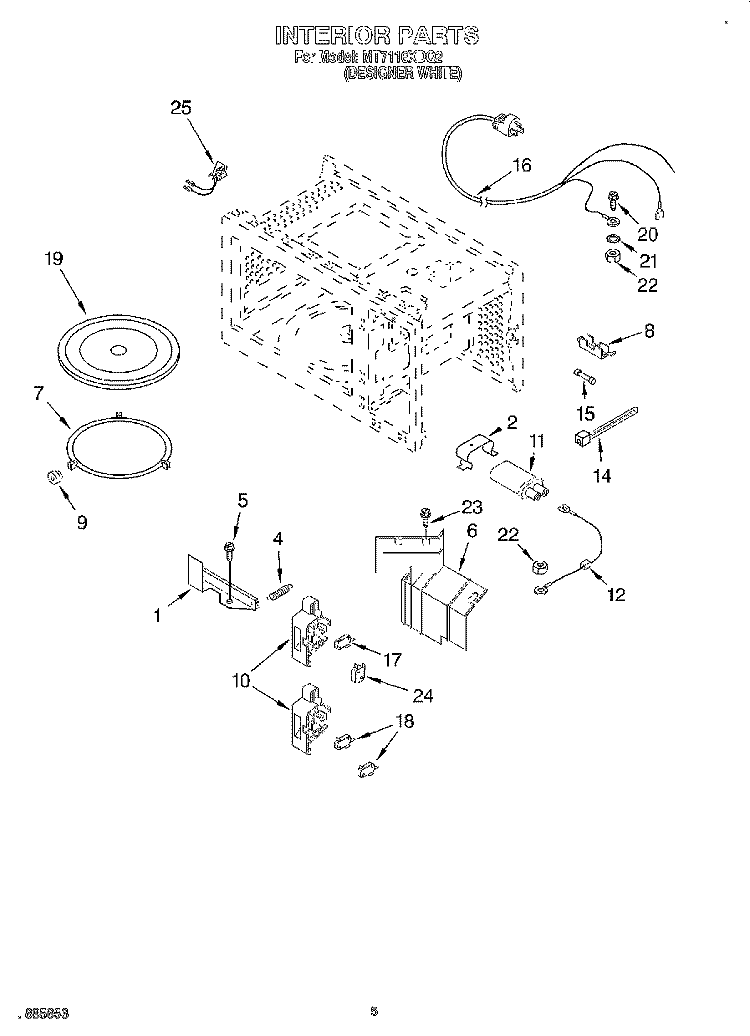 INTERIOR Diagram and Parts List for MT7116XDQ2  Whirlpool Microwave