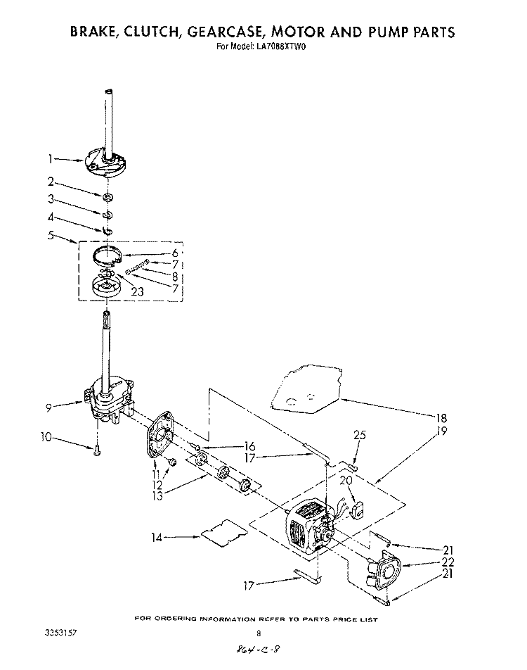 BRAKE, CLUTCH, GEARCASE, MOTOR AND PUMP Diagram and Parts List for LA7088XTM0  Whirlpool Washer