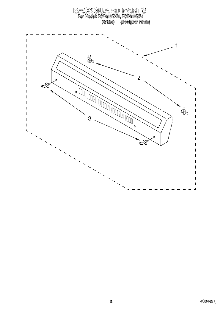 BACKGUARD Diagram and Parts List for FGP210EQ4  Roper Range