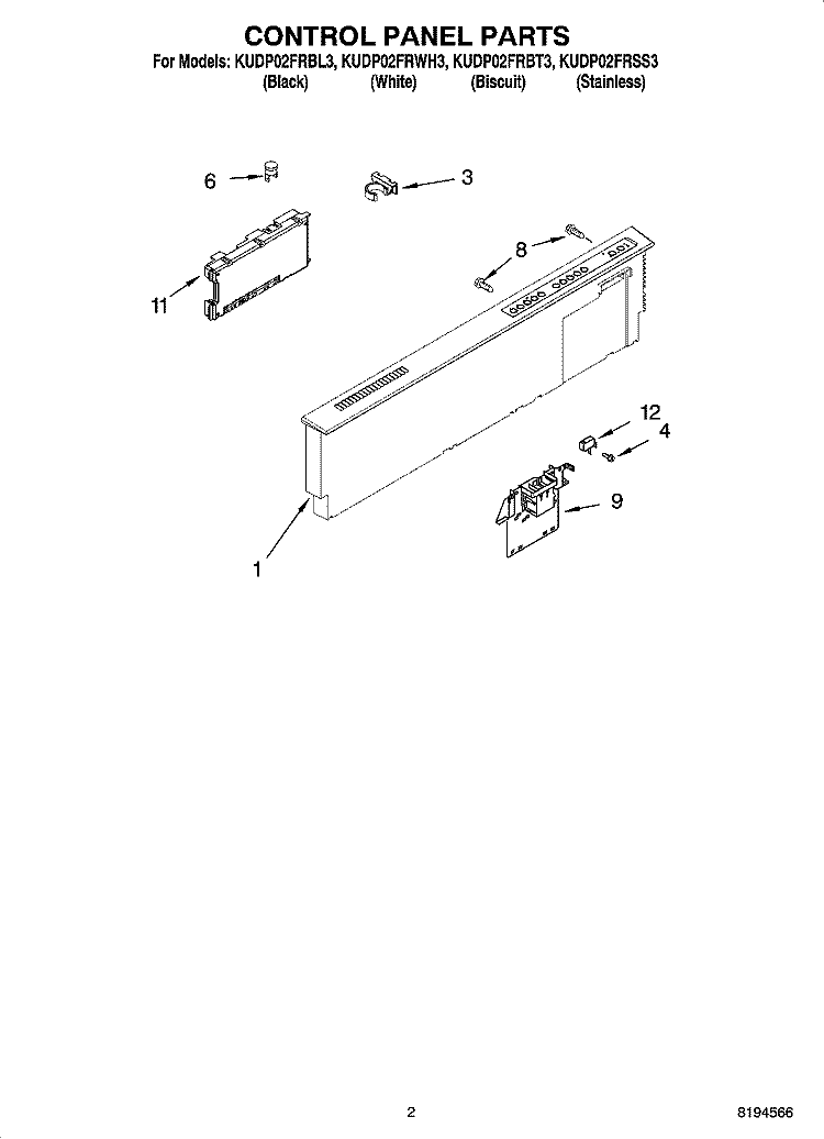 CONTROL PANEL PARTS Diagram and Parts List for KUDP02FRBL3  KitchenAid Dishwasher
