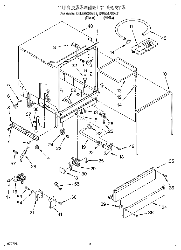 TUB ASSEMBLY Diagram and Parts List for DU850DWGQ1  Whirlpool Dishwasher