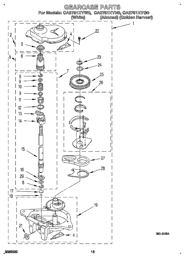 GEARCASE Diagram and Parts List for CA2751XYN0  Whirlpool Washer