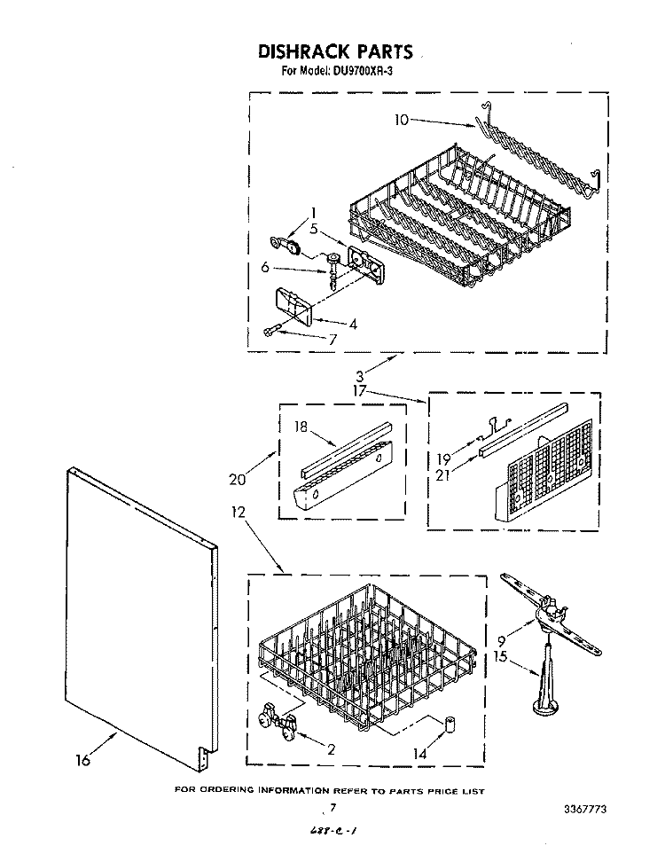 DISHRACK Diagram and Parts List for DU9700XR3  Whirlpool Dishwasher