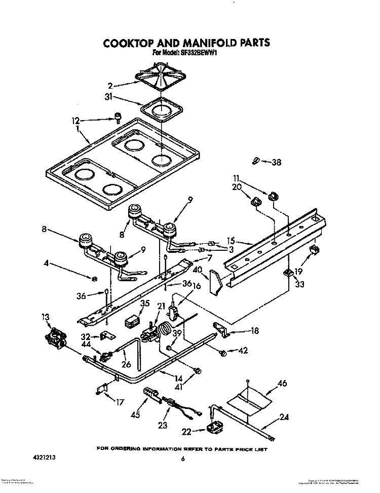 COOKTOP AND MANIFOLD, LIT/OPTIONAL Diagram and Parts List for SF332BEWN1  Whirlpool Range