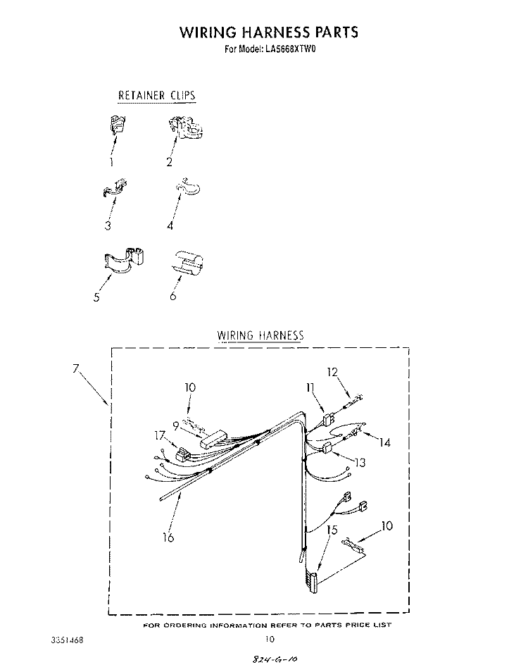WIRING HARNESS Diagram and Parts List for LA5668XTW0  Whirlpool Washer