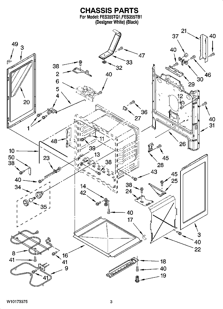 CHASSIS PARTS Diagram and Parts List for FES355TB1  Roper Range